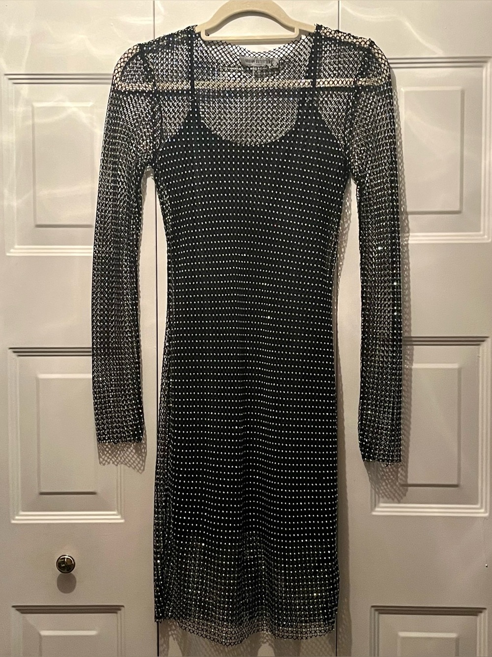 Urban Outfitters Rhinestone Crystal Mesh Long Sleeve Cocktail Mini Dress Small